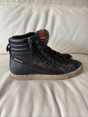 Diesel Black High-Top Sneakers with Brown Tongue Accent